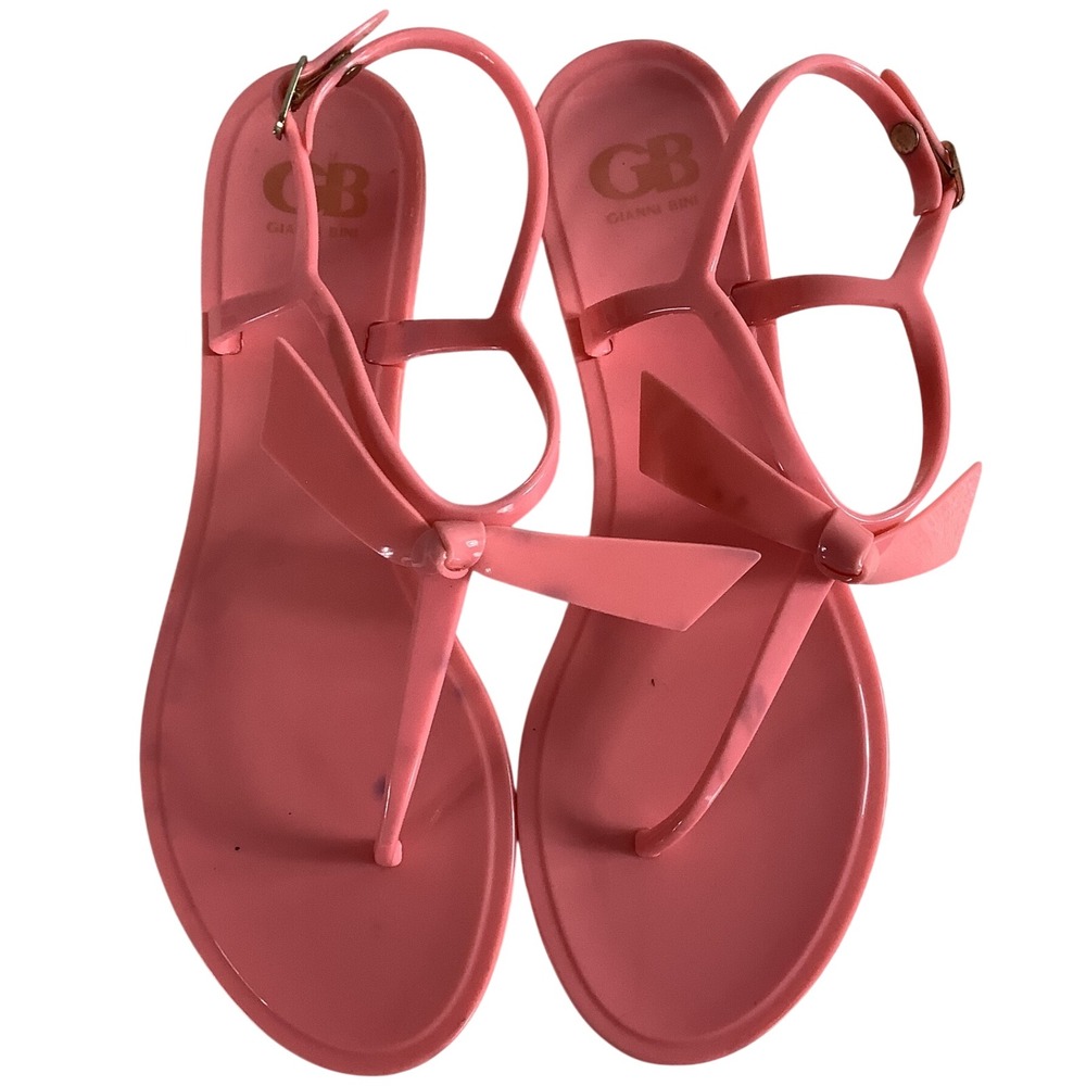 Gianni Bini Pink Jelly Bow Sandals Womens Size 9 Flat T-Strap Thong Shoes